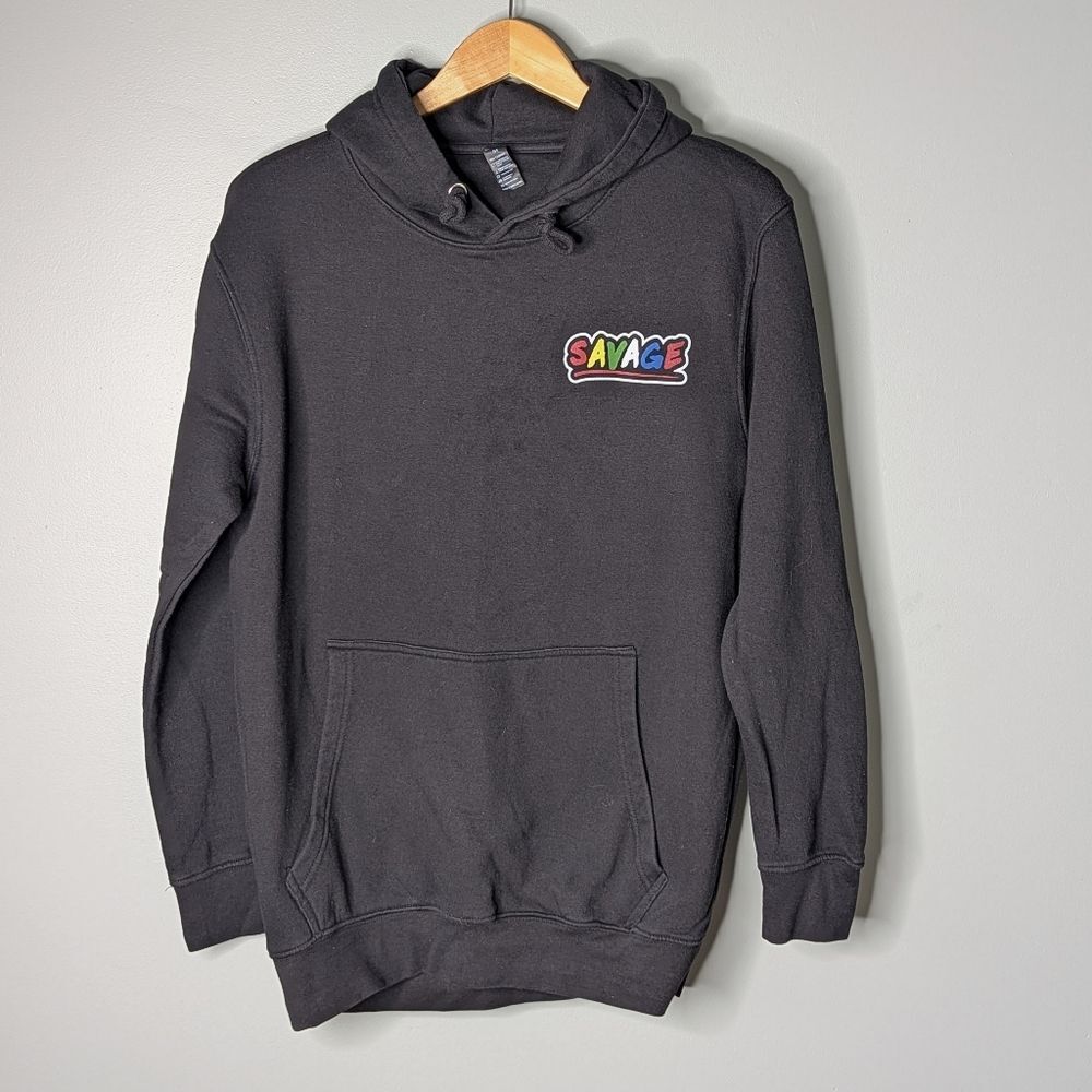 Savage Black Graphic Pullover Pouched Umisex Hoodie Sweatshirt Size M